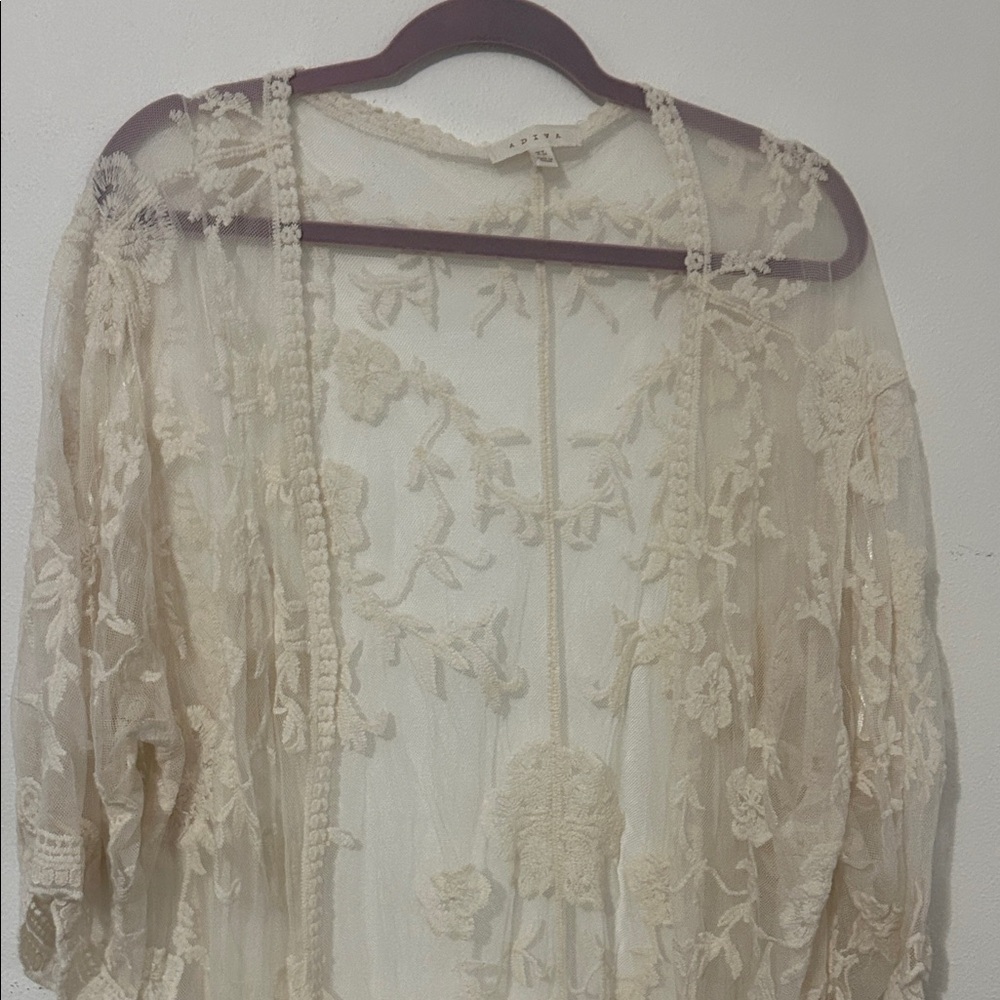 Adiva Cream Sheer Lace Robe - Picture 2 of 3